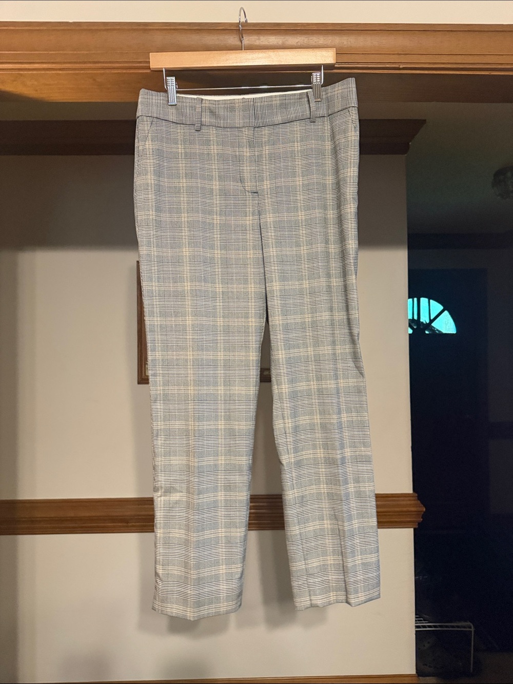 Talbots Women's Straight-Leg Plaid Pants in Light Gray and Pale Blue